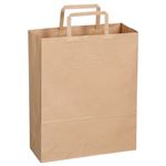 （まとめ） TANOSEE 紙手提袋 平紐 小 ヨコ260×タテ320×マチ幅100mm 茶 1パック（30枚） 【×10セット】