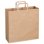 （まとめ） TANOSEE 紙手提袋 平紐 中 ヨコ320×タテ320×マチ幅115mm 茶 1パック（30枚） 【×10セット】