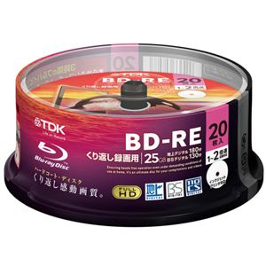 （まとめ） TDK 録画用BD-RE 25GB 1-2倍速 ホワイトワイドプリンターブル スピンドルケース BEV25PWA20PA 1パック（20枚） 【×3セット】