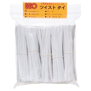 （まとめ） アイジーオー ツイストタイ PVC製 幅4mm×長さ10cm 白 VWH-0410 1パック（1000本） 【×5セット】