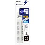 （まとめ） エレコム 一括＆個別スイッチ付 雷ガードタップ 2P・4個口 ホワイト 2.5m T-K8A-2425WH 1個 【×2セット】