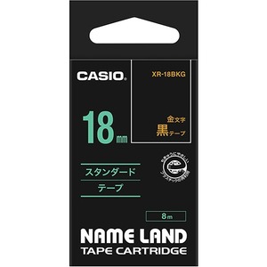 （まとめ） カシオ CASIO ネームランド NAME LAND スタンダードテープ 18mm×8m 黒／金文字 XR-18BKG 1個 【×4セット】