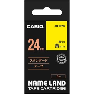 （まとめ） カシオ CASIO ネームランド NAME LAND スタンダードテープ 24mm×8m 黄／黒文字 XR-24YW 1個 【×4セット】