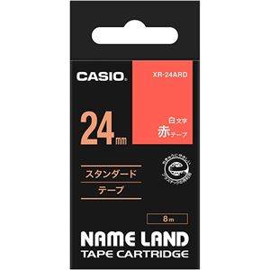 （まとめ） カシオ CASIO ネームランド NAME LAND スタンダードテープ 24mm×8m 赤／白文字 XR-24ARD 1個 【×4セット】