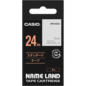 （まとめ） カシオ CASIO ネームランド NAME LAND スタンダードテープ 24mm×8m 透明／白文字 XR-24AX 1個 【×4セット】