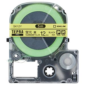 （まとめ） キングジム テプラ PRO テープカートリッジ 12mm 蛍光イエロー／黒文字 SK12Y 1個 【×5セット】