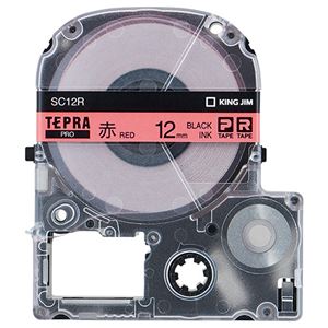 （まとめ） キングジム テプラ PRO テープカートリッジ パステル 12mm 赤／黒文字 SC12R 1個 【×5セット】