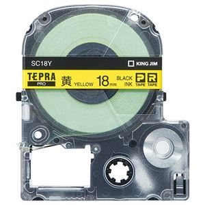 （まとめ） キングジム テプラ PRO テープカートリッジ パステル 18mm 黄／黒文字 SC18Y 1個 【×4セット】