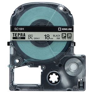 （まとめ） キングジム テプラ PRO テープカートリッジ パステル 18mm 灰色／黒文字 SC18H 1個 【×4セット】