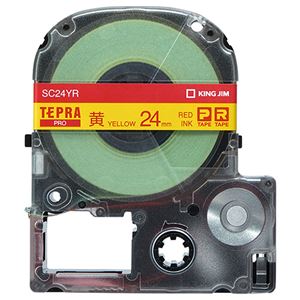 （まとめ） キングジム テプラ PRO テープカートリッジ パステル 24mm 黄／赤文字 SC24YR 1個 【×4セット】