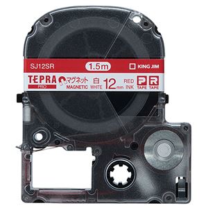 （まとめ） キングジム テプラ PRO テープカートリッジ マグネットテープ 12mm 白／赤文字 SJ12SR 1個 【×4セット】