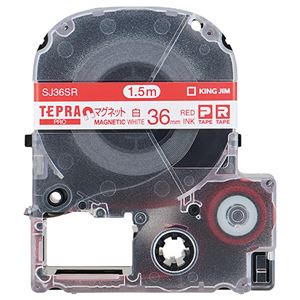 （まとめ） キングジム テプラ PRO テープカートリッジ マグネットテープ 36mm 白／赤文字 SJ36SR 1個 【×4セット】
