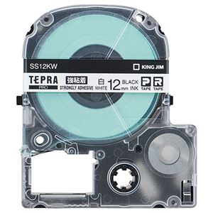 （まとめ） キングジム テプラ PRO テープカートリッジ 強粘着 12mm 白／黒文字 SS12KW 1個 【×5セット】