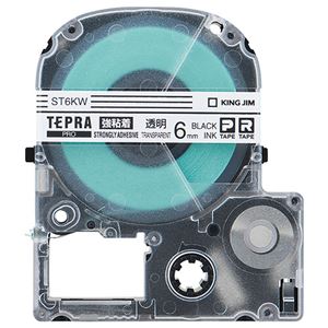 （まとめ） キングジム テプラ PRO テープカートリッジ 強粘着 6mm 透明／黒文字 ST6KW 1個 【×5セット】