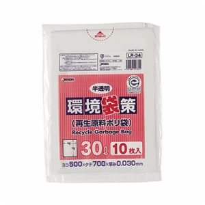 （まとめ） ジャパックス 環境袋策 再生原料ポリ袋 半透明 30L LR-34 1パック（10枚） 【×40セット】