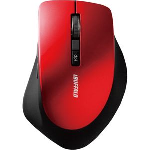 （まとめ） バッファロー 無線（2.4GHz）BlueLEDマウス 静音 5ボタンレッド BSMBW13RD 1個 【×2セット】