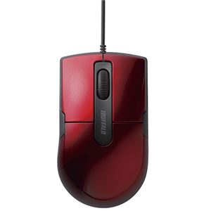 （まとめ） バッファロー 有線BlueLEDマウス 静音 3ボタンMサイズ レッド BSMBU26SMRD 1個 【×3セット】