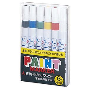 （まとめ） 三菱鉛筆 油性ペイントマーカー 中字丸芯 6色（各色1本） PX206C 1パック 【×5セット】