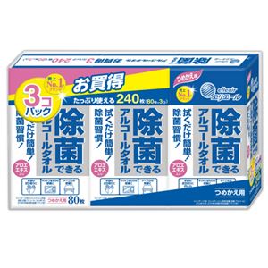 （まとめ） 大王製紙 エリエール 除菌できるアルコールタオル つめかえ用 1セット（240枚：80枚×3パック） 【×4セット】