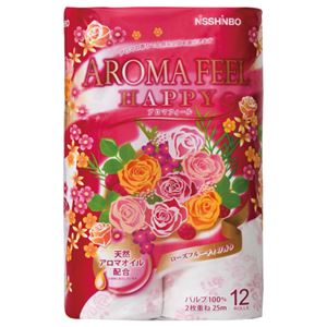 （まとめ） 日清紡ペーパープロダクツ アロマフィールハッピー ダブル 芯あり 25m 1パック（12ロール） 【×5セット】