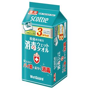 （まとめ） 日本製紙クレシア スコッティ 消毒ウェットタオル つめかえ用 1セット（120枚：40枚×3個） 【×5セット】