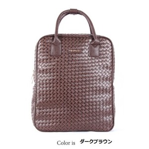 編込みフェイクレザーリュックサック/ダークブラウン