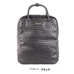 編込みフェイクレザーリュックサック/ブラック
