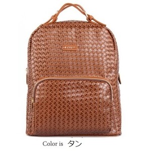 全6色♪前ポケット付編込みフェイクレザーリュックサック/タン