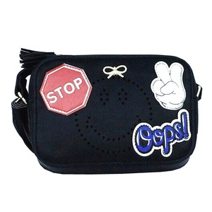 ワッペン付きスマイリーぷっくりショルダーポーチ/ブラック