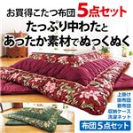 あったか素材のこたつ布団5点セット 【1： 幅80cm用】 正方形 厚掛け 洗える(上掛) グリーン(緑)