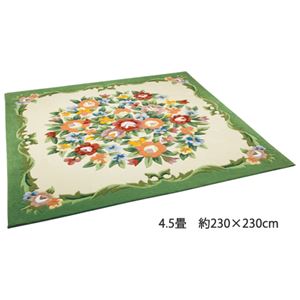 可憐な花柄アクリルフックカーペット 【7： 長方形大/約200cm×290cm】 グリーン(緑)