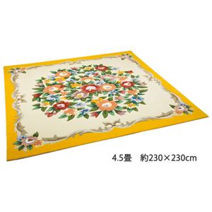 可憐な花柄アクリルフックカーペット 【7： 長方形大/約200cm×290cm】 ベージュ