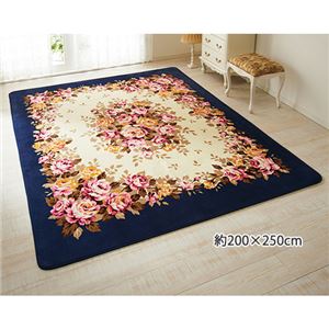 撥水洗えるあったかエチレンシート入りカーペット 【1： 約130cm×185cm】 長方形 ネイビー(紺)