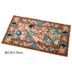シルクタッチ玄関マット 【4： 約150cm×90cm】 レーヨン100％ ブラウン 〔室内/屋内用〕