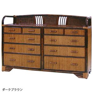 籐チェスト 【6： ヨコ120cm】 木製 収納棚付き アジアン調 ダークブラウン 【完成品】