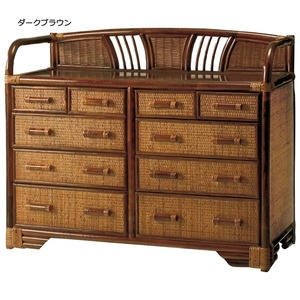 籐チェスト 【5： ヨコ90cm】 木製 収納棚付き アジアン調 ライトブラウン 【完成品】