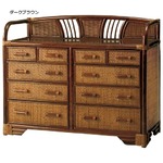 籐チェスト 【5： ヨコ90cm】 木製 収納棚付き アジアン調 ライトブラウン 【完成品】