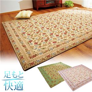 厚みが選べるゴブラン風シェニールラグマット 【8： ふっくら(15mm)/約185cm×185cm】 正方形/厚手 グリーン(緑)