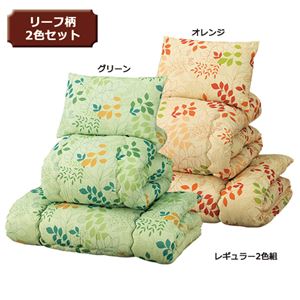 2色組布団6点セット 【1： レギュラータイプ/2色組み】 シングルサイズ リーフ柄