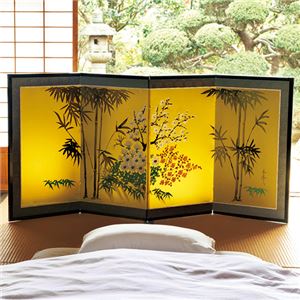 肉筆四君子金色屏風 【2： 四曲】 幅44.5cm 天然木杉材/金紙 日本製