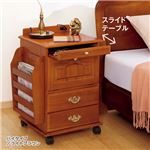 キャスター付きリビングワゴン 【2： ハイタイプ】 テーブル/マガジンラック/コンセント付き ライトブラウン 【完成品】