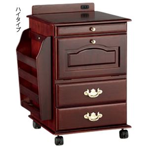 キャスター付きリビングワゴン 【2： ハイタイプ】 テーブル/マガジンラック/コンセント付き ダークブラウン 【完成品】