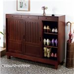 和風引き戸シューズボックス(下駄箱) 【2： 幅115cm】 木製(天然木) ダークブラウン 【完成品】