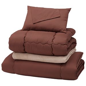 極厚敷布団付き寝具6点セット 【シングルサイズ】 厚手 毛布付き ブラウン