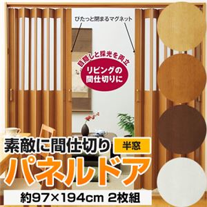 パネルドア(アコーディオンカーテン) 【半窓/約97cm×194cm/2枚組】 ホワイト(白) 〔キッチン/廊下/脱衣所〕