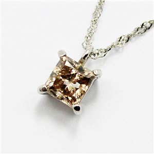 プラチナ0.4ctプリンセスカットブラウンダイヤモンドペンダント/ネックレス