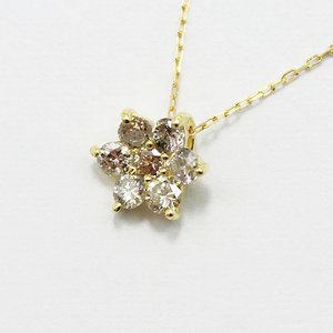 18金0.3ctブラウンダイヤモンドフラワーチャームペンダント