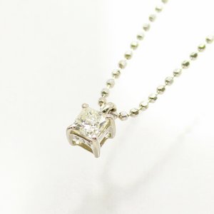 純プラチナ台プリンセスカット0.15ctライトイエローダイヤモンドペンダント/ネックレス