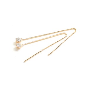 10金ピンクゴールド0.1ctダイヤモンドピアス ショートアメリカンチェーンピアス