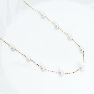 18金ゴールド　5.5mm珠あこや真珠　ステーションネックレス